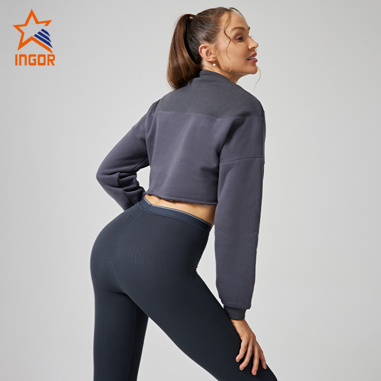 Ingor Sportswear Workout Clothes Supplier Women Front Zipper Crop Hoodies 4