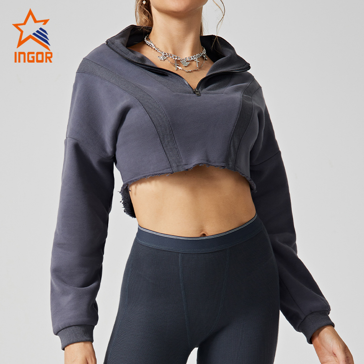 Ingor Sportswear Workout Clothes Supplier Women Front Zipper Crop Hoodies 8