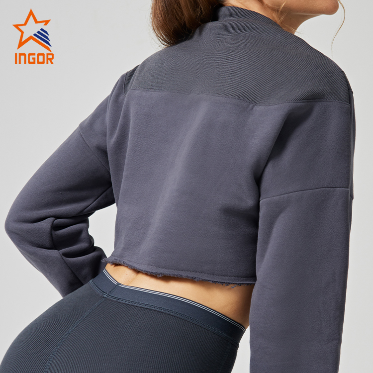 Ingor Sportswear Workout Clothes Supplier Women Front Zipper Crop Hoodies 9