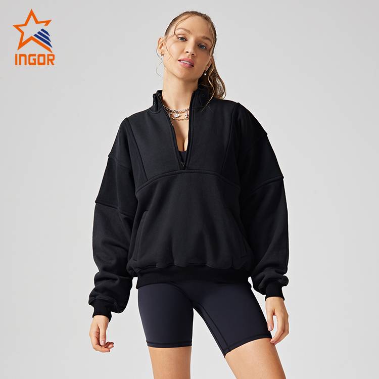 Ingor Sportswear Workout Clothing Manufacturers Loose Half Zipper Pockets Hoodies 1