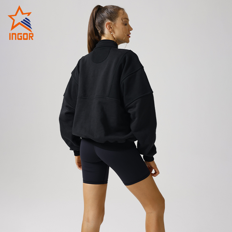 Ingor Sportswear Workout Clothing Manufacturers Loose Half Zipper Pockets Hoodies 3