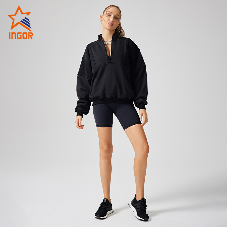 Ingor Sportswear Workout Clothing Manufacturers Loose Half Zipper Pockets Hoodies 5