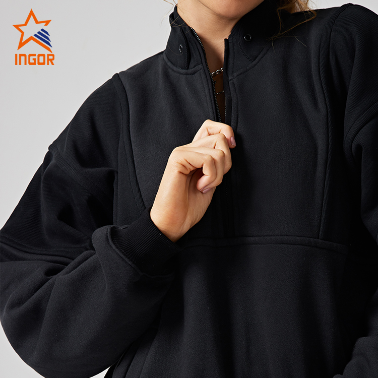 Ingor Sportswear Workout Clothing Manufacturers Loose Half Zipper Pockets Hoodies 9