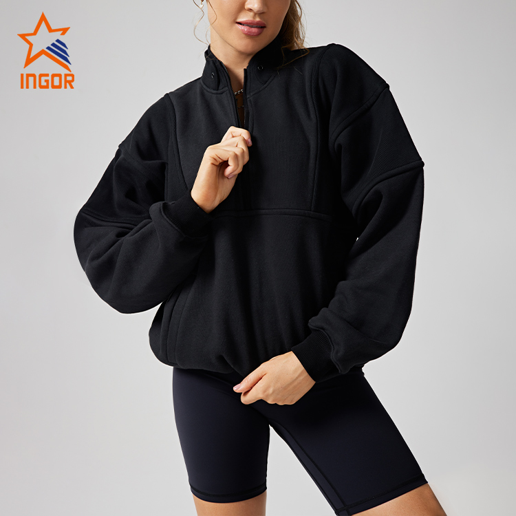 Ingor Sportswear Workout Clothing Manufacturers Loose Half Zipper Pockets Hoodies 8