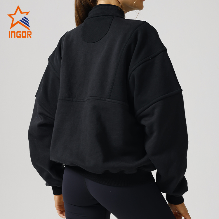 Ingor Sportswear Workout Clothing Manufacturers Loose Half Zipper Pockets Hoodies 10
