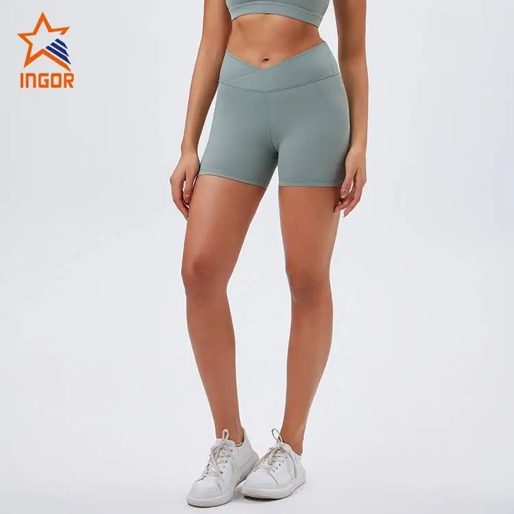 Pantaloncini da palestra per allenamento sportivo a vita incrociata da donna personalizzati OEM ODM 1