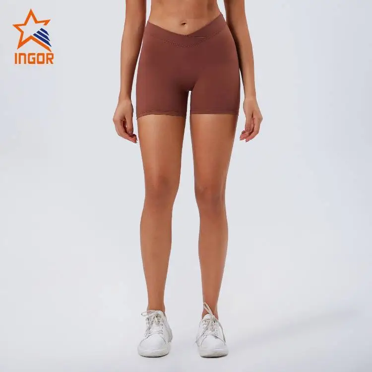Pantaloncini da allenamento fitness yoga con vita a V ecologici personalizzati da donna 1