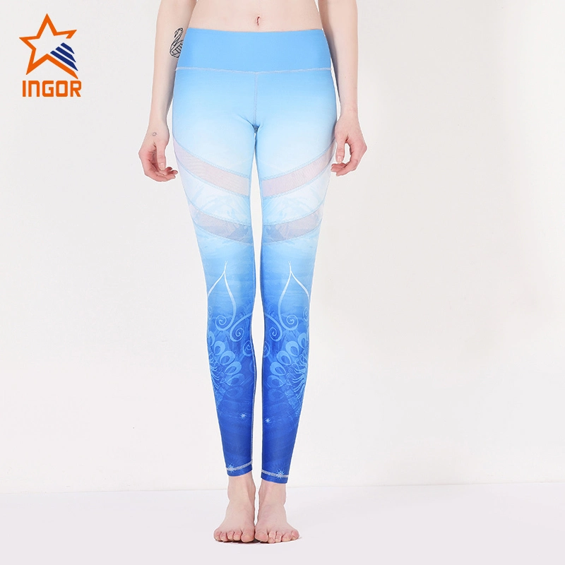 Ingorsports blå blommönstrade yogabyxor med mesh Y1912P08 1