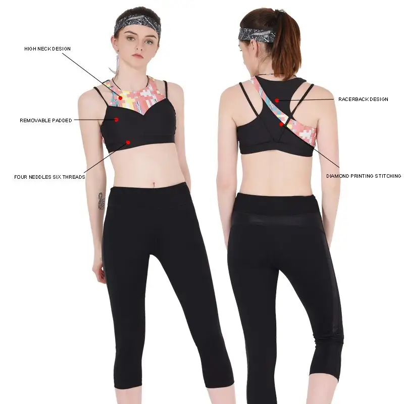 Ladies high neck sports bra top Y1913B08 2