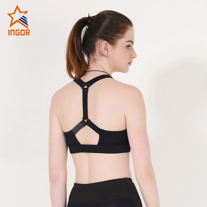 Ingorsports Plain black padded sports bra medium impact 1
