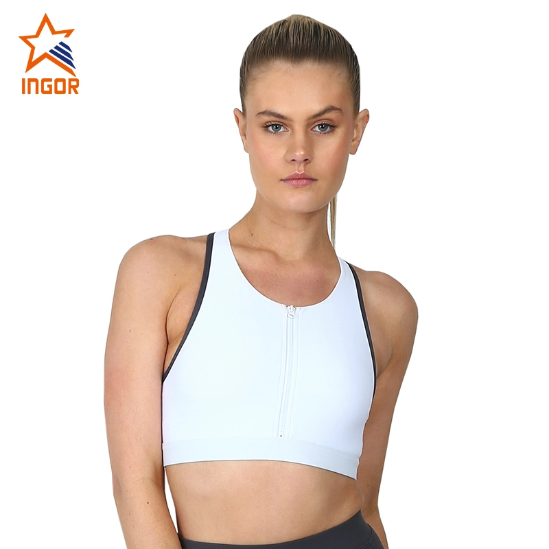 Ingorsports Wholesale Reggiseno posteriore con zip frontale vuoto per donna Yoga Sports Crop Top Racer Back 1