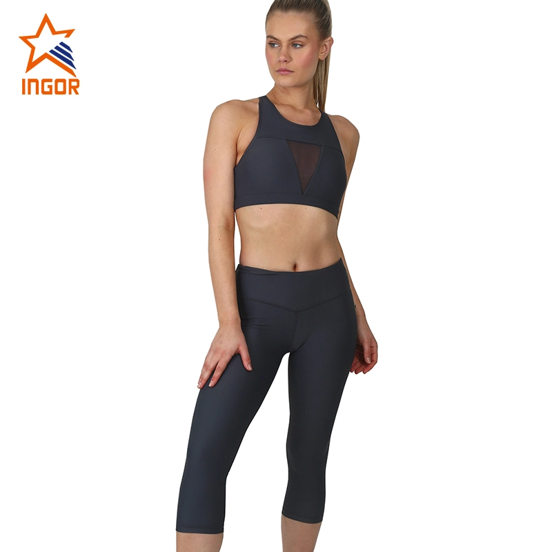 La yoga determinada del entrenamiento del ODM de Ingorsports fijó el sujetador deportivo de alto impacto atractivo de la malla trasera de las mujeres y los pantalones de la yoga fijaron 1