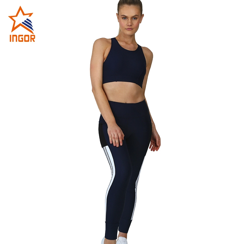 Set reggiseno e slip sportivi per allenamento fitness Ingorsports Leggings a vita alta su misura con tasche 1