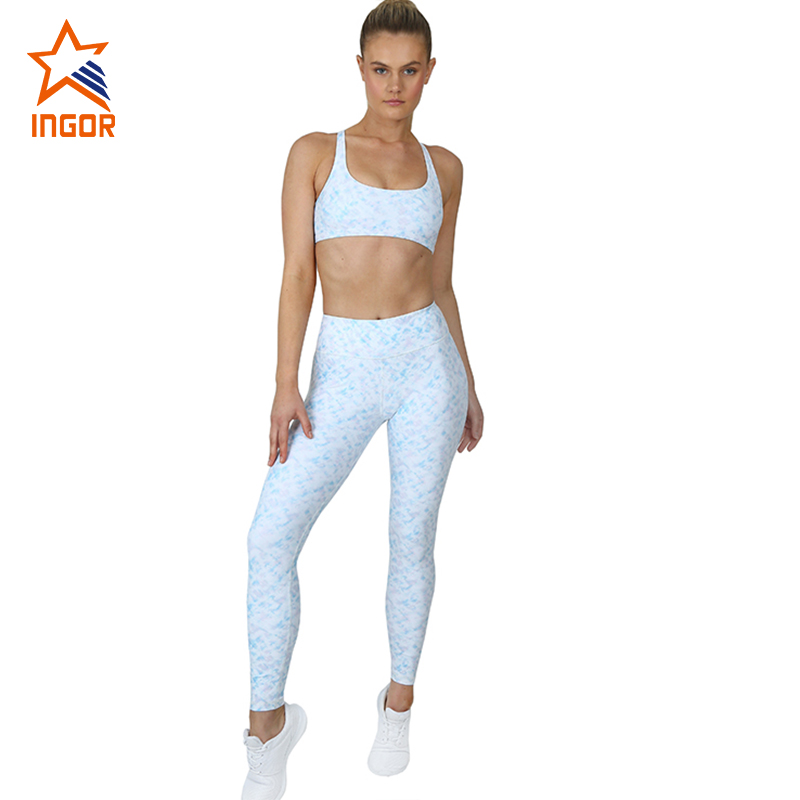 Ingorsports Wholesale Women Gym Wear Blank High Waist Leggings And Top Strappy Sports Bra Set 1