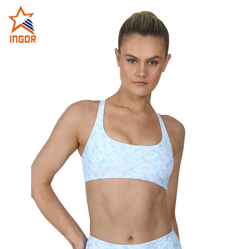 Ingorsports Wholesale Women Gym Wear Blank High Waist Leggings And Top Strappy Sports Bra Set 3