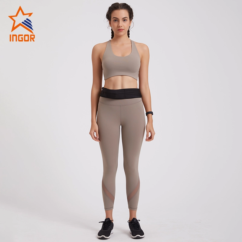 Ingorsports Damen-Sport-BH mit überkreuztem Rücken, Netz-Carip-Leggings-Set 1