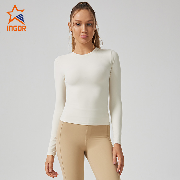 Fournisseur de vêtements d'entraînement Casual femmes manches longues T-shirts de base 1