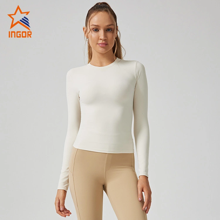 Lieferant von Trainingskleidung für lässige Damen-Langarm-Basic-T-Shirts 1