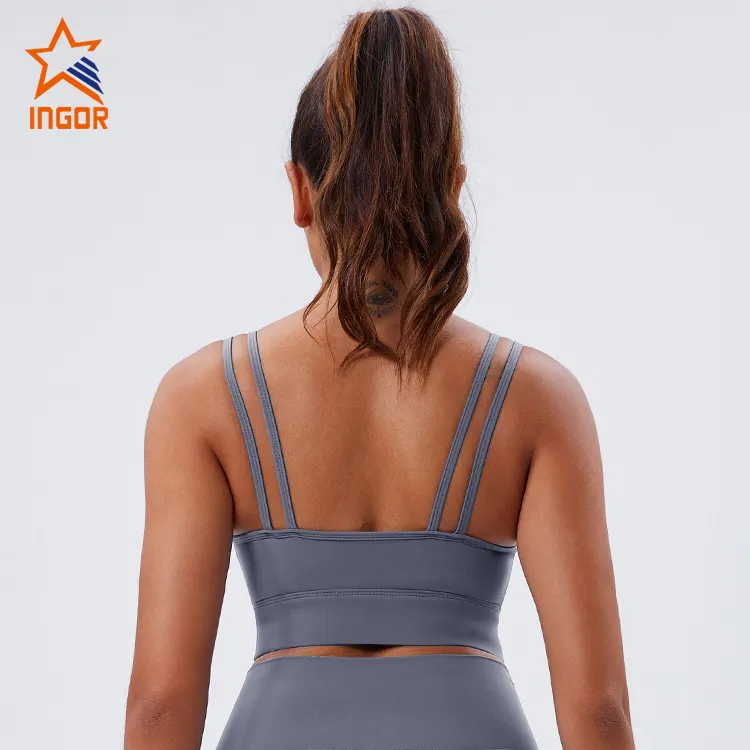 INGOR SPORTSWEAR strap front zip sports bra at the gym 2