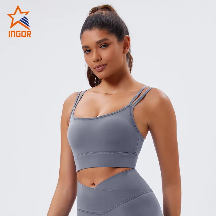 INGOR SPORTSWEAR strap front zip sports bra at the gym 3