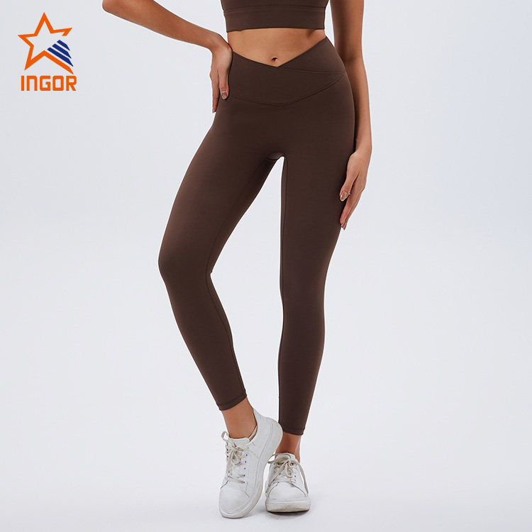 Lieferanten von Fitnessbekleidung, maßgeschneiderte Damen-Yoga-Leggings aus recyceltem Stoff mit überkreuzter Taille 2