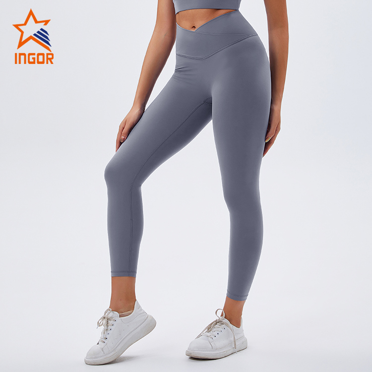 Fitness Wear Manufacturers Custom Women Cross Waist Recycled Fabric Yoga Sports Leggings 5