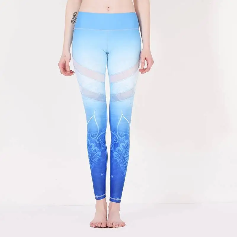  INGOR Blue floral patterned yoga pants with mesh Y1912P08 Leggings image15