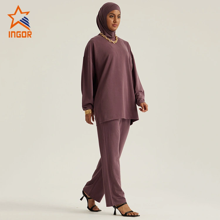 Muslim Islamic Round Neck Loose Sweatshirt & Elastic Waist Loose Sweatpants 1