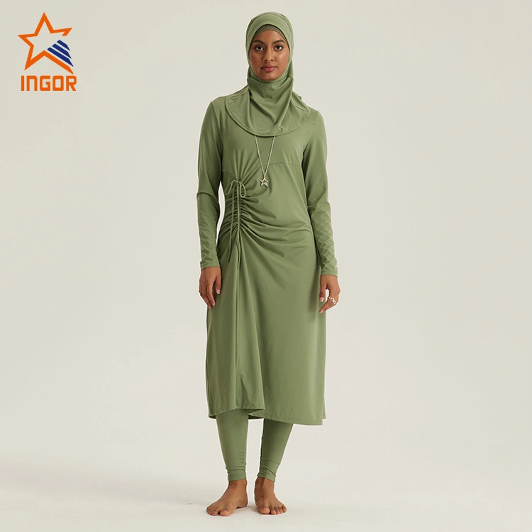 Women Elegant Crew-Neck Pleated 4 pcs Modest Swimsuits 1