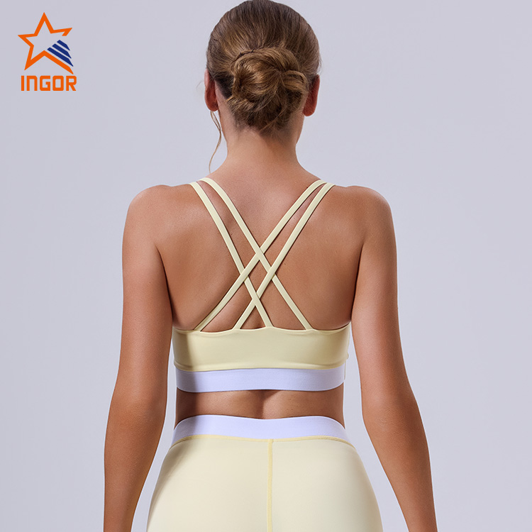 OEM ODM Custom Damen Kontrast-Yoga-BH + Cross-Leggings-Sport-Sets 7