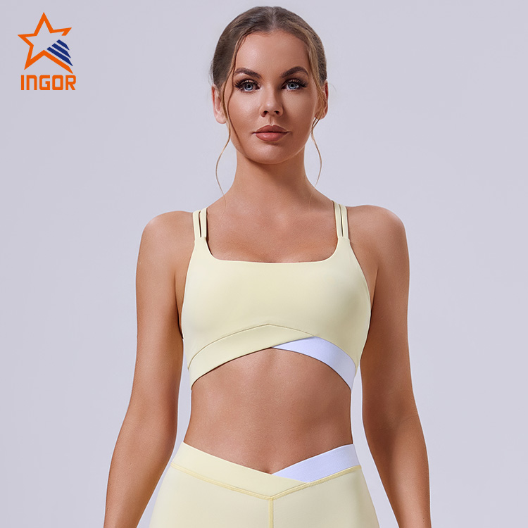 OEM ODM Custom Damen Kontrast-Yoga-BH + Cross-Leggings-Sport-Sets 8