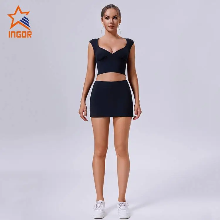 Las mujeres de encargo de la ropa del gimnasio reciclaron los sistemas de las faldas 2pcs de los deportes Bra+Tennis 1