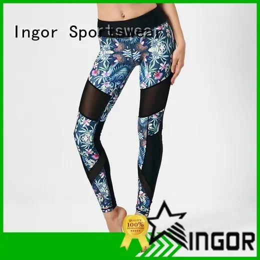 INGOR durability dark green yoga leggings with four needles six threads at the gym 1