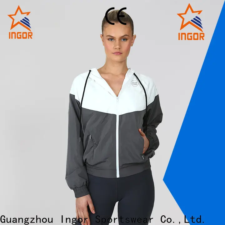 INGOR SPORTSWEAR letter graphic zip up raglan sleeve hoodie factory for women 1
