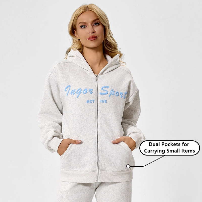 Felpe con cappuccio personalizzate da donna con cerniera e tasche 330GSM | Ingorsports 1