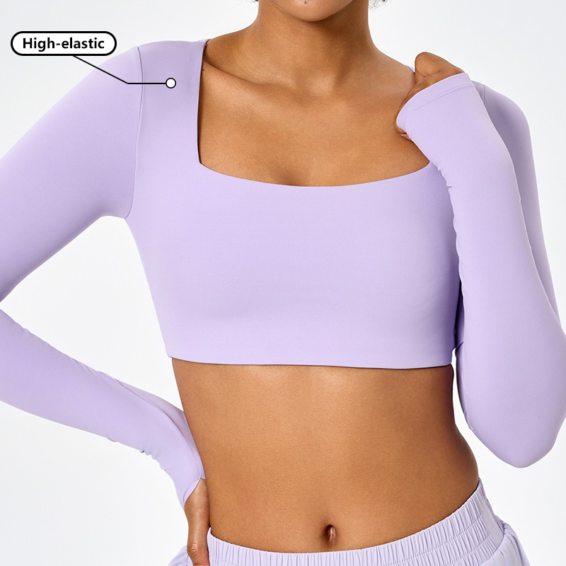 Sports Yoga Gym Long Sleeve T Shirt Bare Feeling High Elastic With Thumb-hole 4