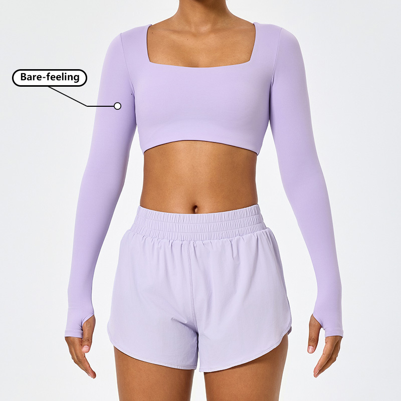 Sports Yoga Gym Long Sleeve T Shirt Bare Feeling High Elastic With Thumb-hole 2