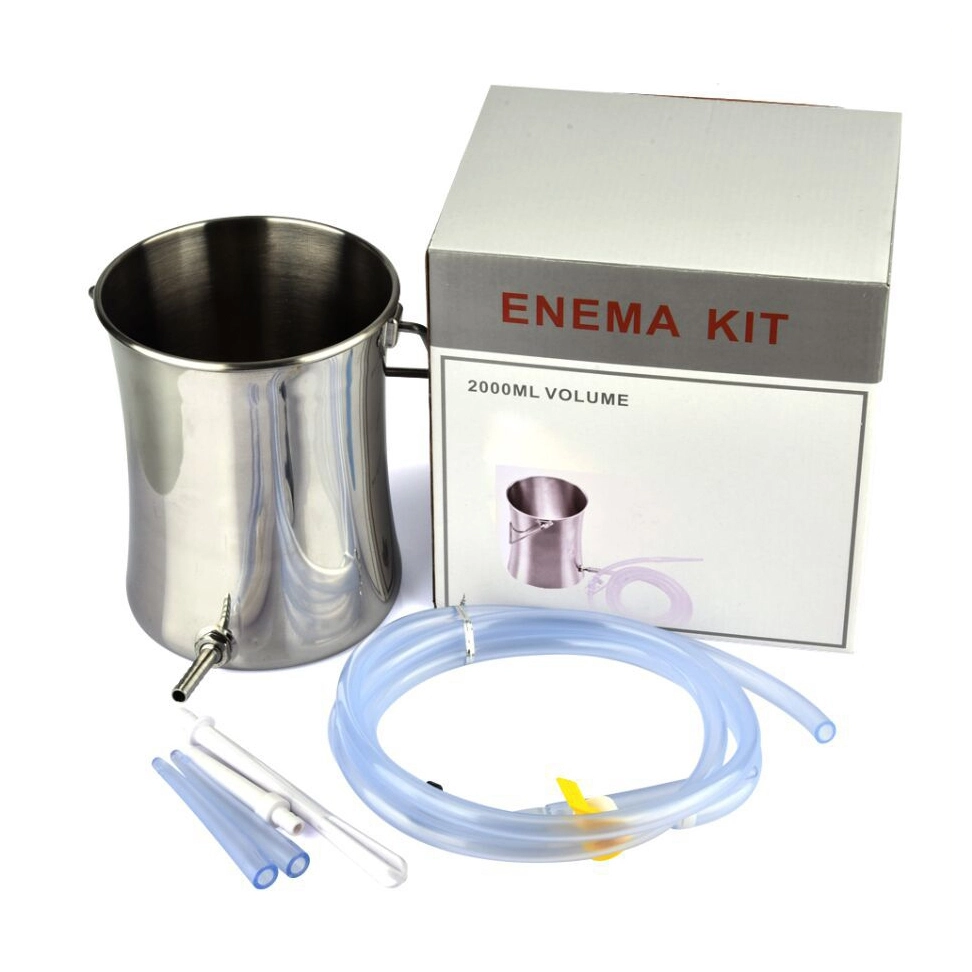 Kit profissional de balde de enema de aço inoxidável de 2 litros para limpeza anal e lavagem ginecológica 1