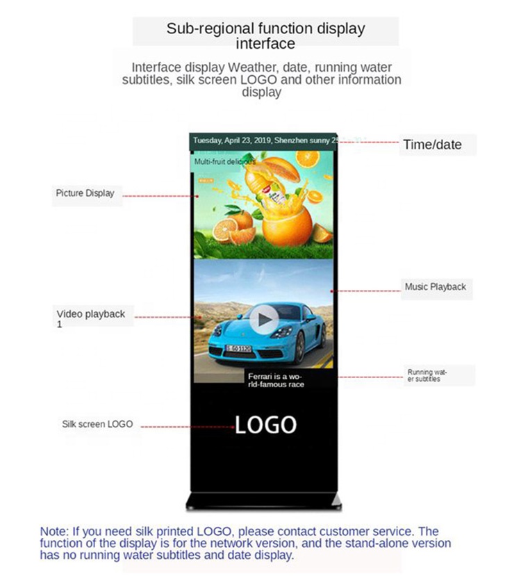 Vertical Ad Floor Stand Advertising Tv Wifi Media Player Led Digital Signage Display Monitor Hot Sellers Multi Inch TFT 4GB 1GB