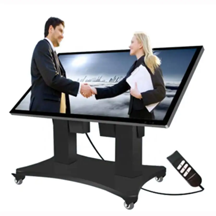 Floor stand electric flip lift and rotatedmovable wheels display racks for 32 ~65 LCD Interactive Touch Display 1