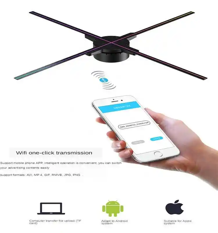 Proyector de publicidad de holograma 3d, cubierta de pantalla de ventilador de holograma profesional de proyección 1