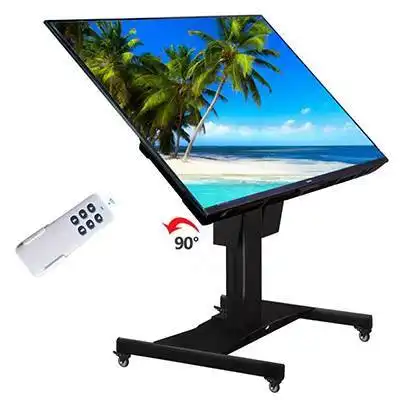 China Factory Wireless Electric Auto Lift Flip TV Cart Floor Standing Mobile TVs Motorized Monitor Stand 1