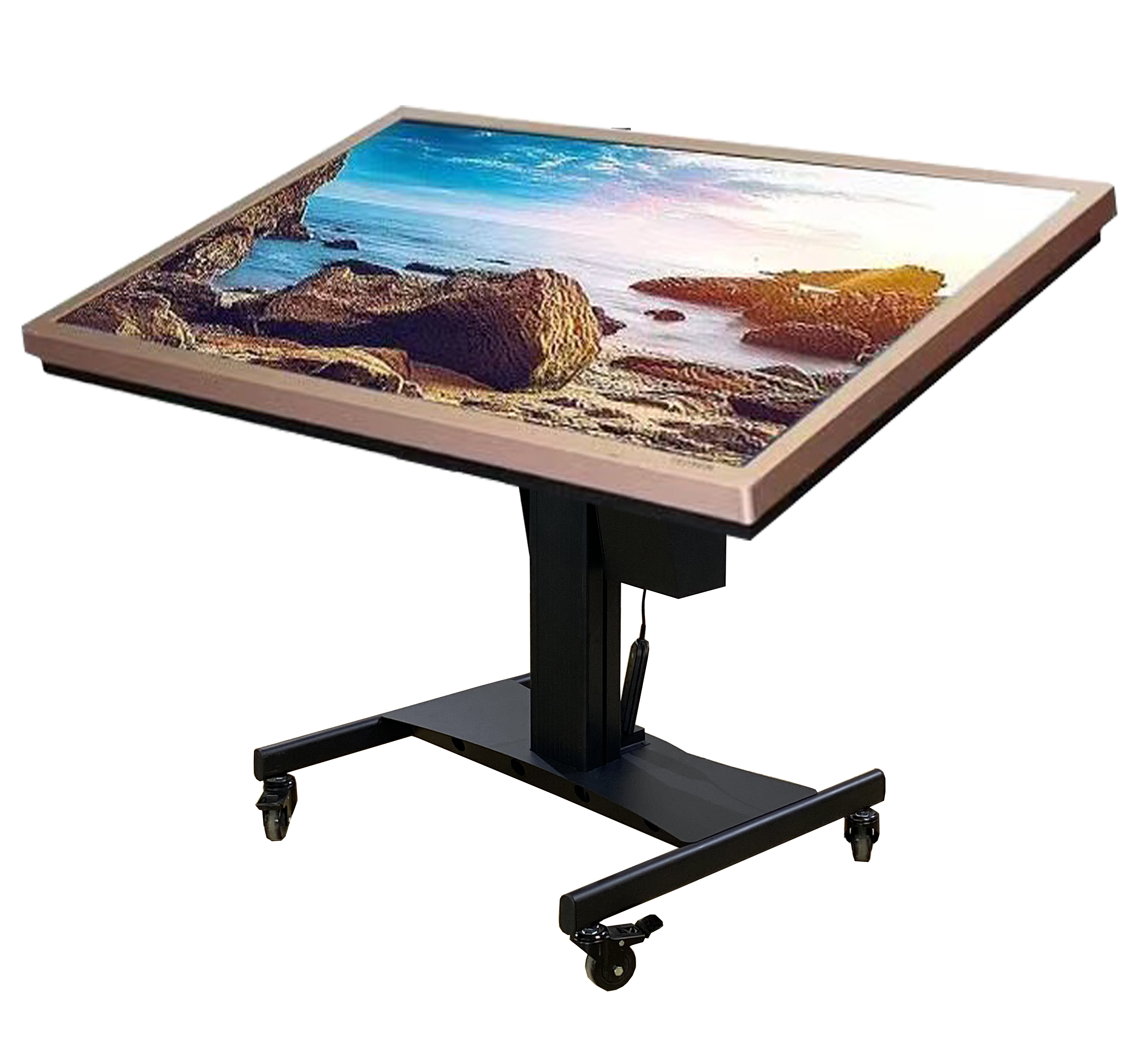 China Factory Wireless Electric Auto Lift Flip TV Cart Floor Standing Mobile TVs Motorized Monitor Stand