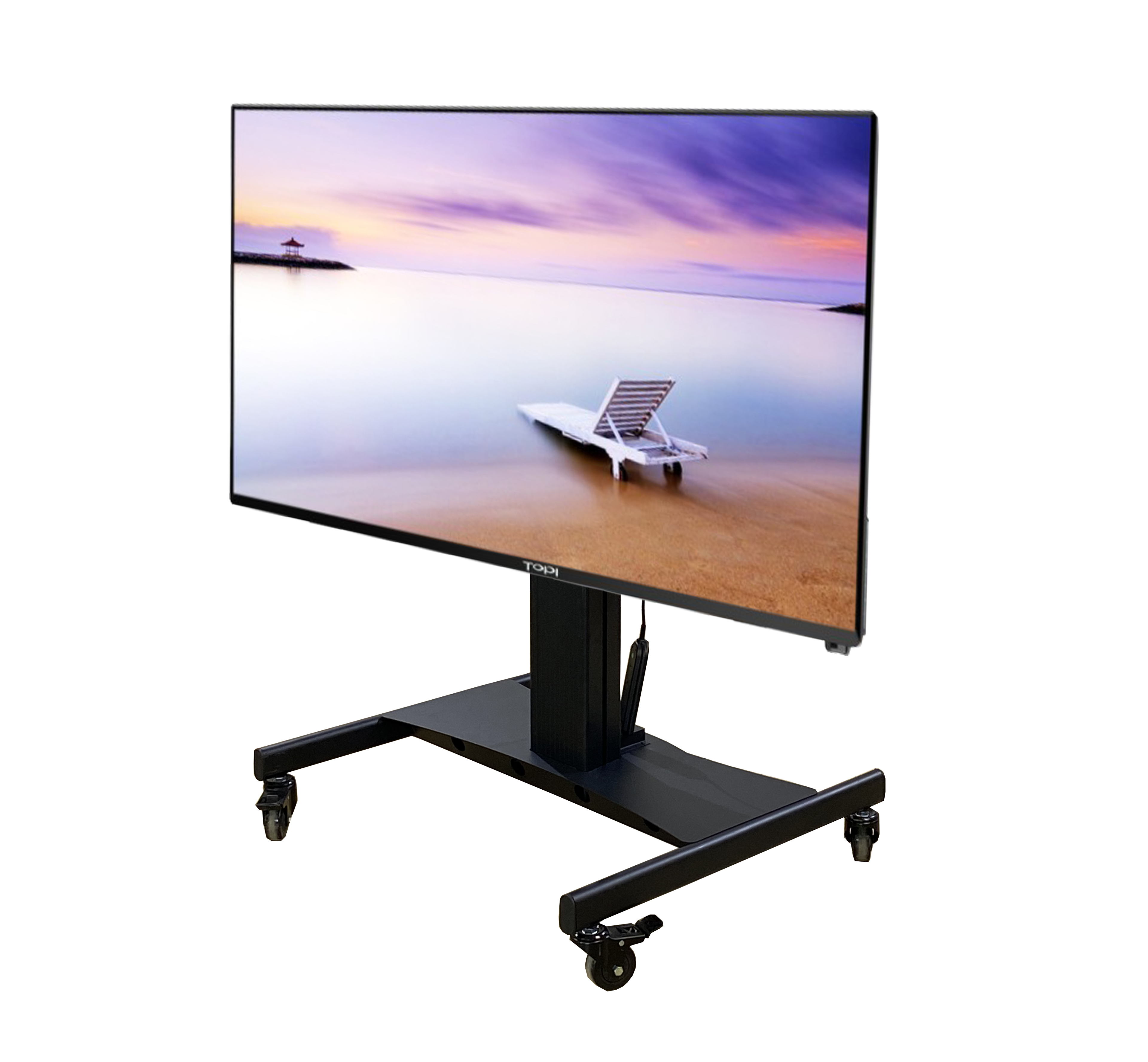China Factory Wireless Electric Auto Lift Flip TV Cart Floor Standing Mobile TVs Motorized Monitor Stand