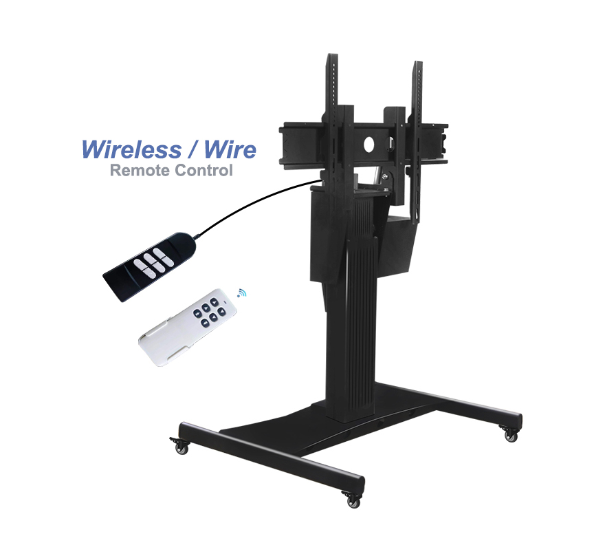China Factory Wireless Electric Auto Lift Flip TV Cart Floor Standing Mobile TVs Motorized Monitor Stand