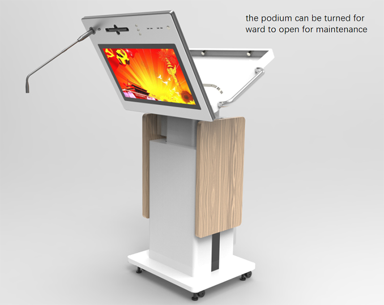 2021 Best Intelligence LED 21.5 All In One Touch Screen Smart Lift Adjustable  Digital Podium Kiosk with Mic Speaker