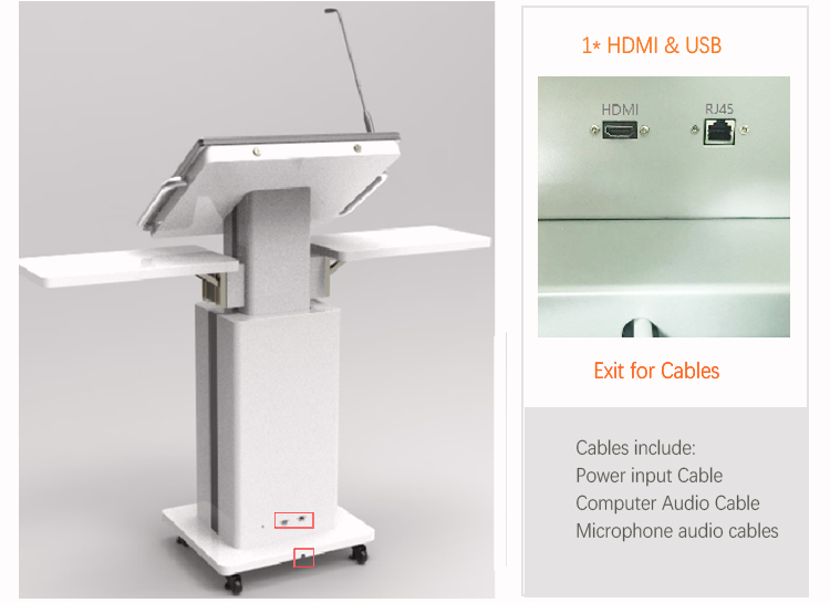 2021 Best Intelligence LED 21.5 All In One Touch Screen Smart Lift Adjustable  Digital Podium Kiosk with Mic Speaker