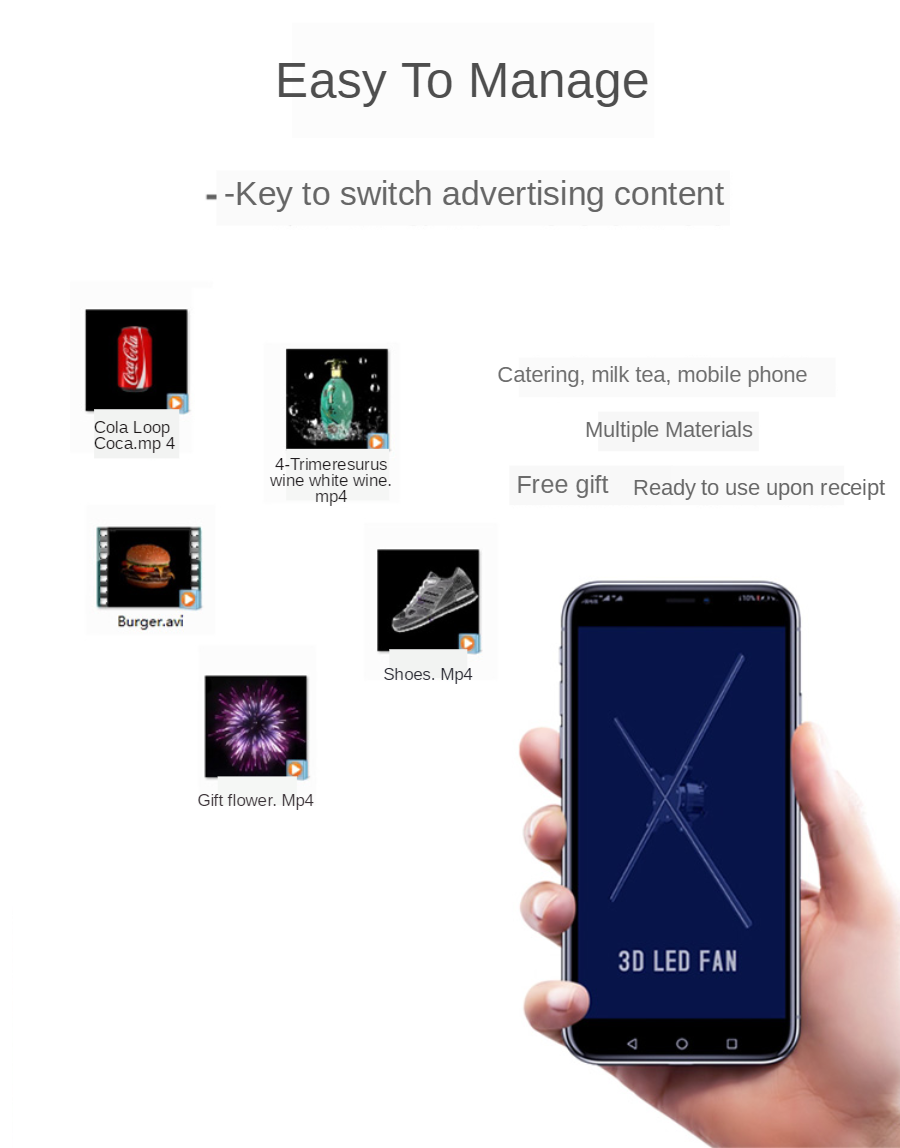 Four Blades 1024*1024 75cm Indoor Advertising Hologram 3D Holographic Naked Eyes 3D LED Fan with Wifi App Control