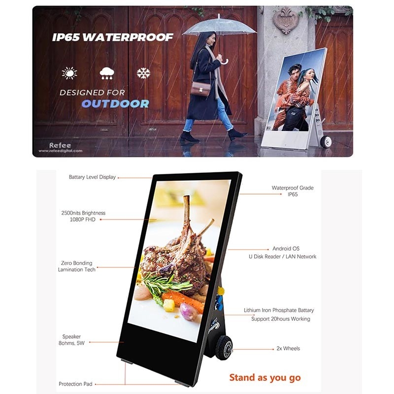 Customized 43 inch Portable Digital Signage Battery Outdoor Airport Advertising Display Touch Screen Kiosk