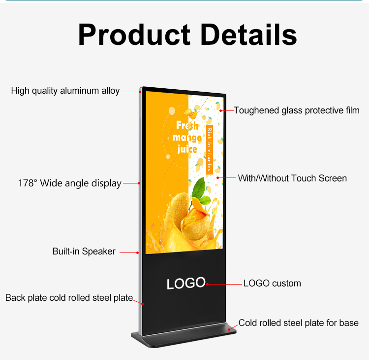 Customization Restaurant & Hotel Supplies Rotating 55inch Lcd Storefront Digital Signage 75 Inch